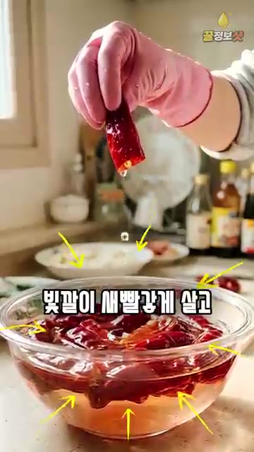 갈아놓은 양념에 고춧가루 3큰술을 넣고 10분 정도 두어 불려줍니다. — 고깃집 이모님이 알려주는 부추김치 양념 안 겉도는 비법