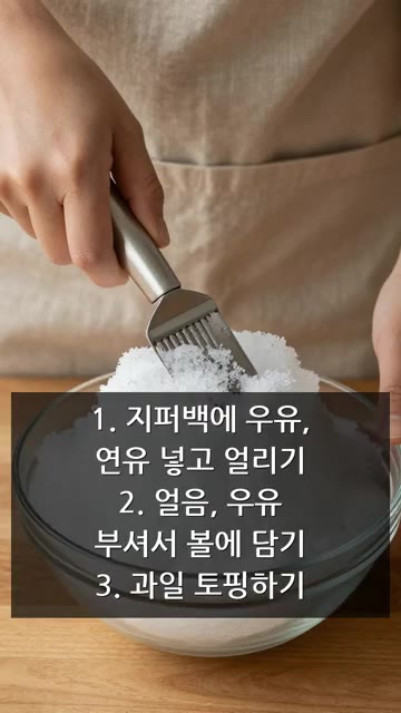 단맛이 부족하면 연유 1큰술을 추가해주세요. — 홈메이드 과일빙수 레시피