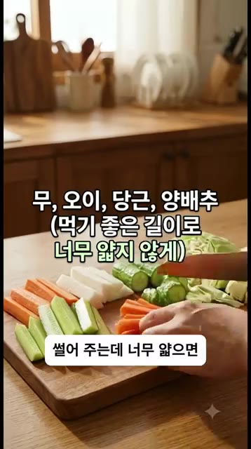 무, 오이, 당근, 양배추를 먹기 좋은 크기로 썰어줍니다. 너무 얇… — 절대 실패 없는 아삭함! 할머니표 치트키 피클 만들기