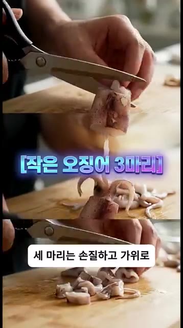 작은 오징어 3마리는 손질 후 가위로 먹기 좋게 썰어준다. — 밥 두 공기 순삭! 실패 없는 맵칼한 오징어 두부두루치기 황금레시피