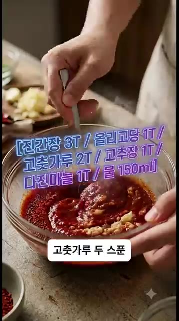 볼에 진간장 3큰술, 올리고당 1큰술, 고춧가루 2큰술, 고추장 1… — 밥 두 공기 순삭! 실패 없는 맵칼한 오징어 두부두루치기 황금레시피
