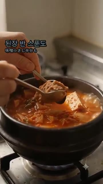찌개에 된장 반 스푼을 풀어 신맛을 부드럽게 눌러준다. — 묵은지 김치찌개 시큼하기만 했다면? 신맛 싹 잡고 감칠맛 폭발하는 황금 레시피