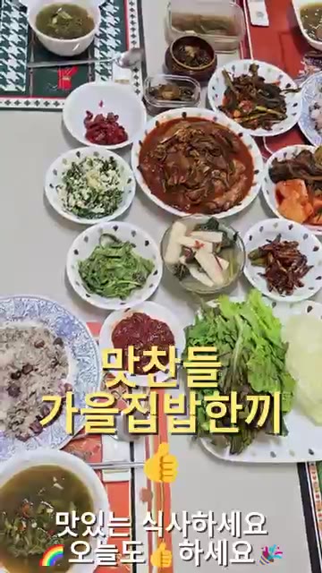 다양한 밑반찬과 함께 푸짐한 가을 집밥 한상을 차린다. — 26년 가을 집밥일기: 호박잎국, 갈치조림, 쑥갓무침 등 한상차림
