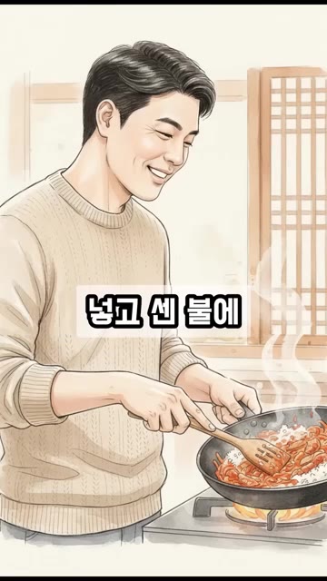 이제 고기 볶던 팬에 비벼둔 밥과 신김치를 넣고 센 불에 볶아주면… — 고깃집 볶음밥, 밥이 떡지지 않는 비법은 마요네즈!
