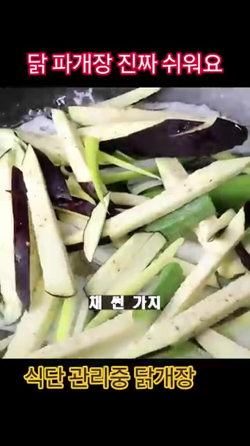 닭 육수에 손질한 대파와 채 썬 가지를 넣고 어간장 1.5T, 국간… — 닭파개장 황금 비율 레시피