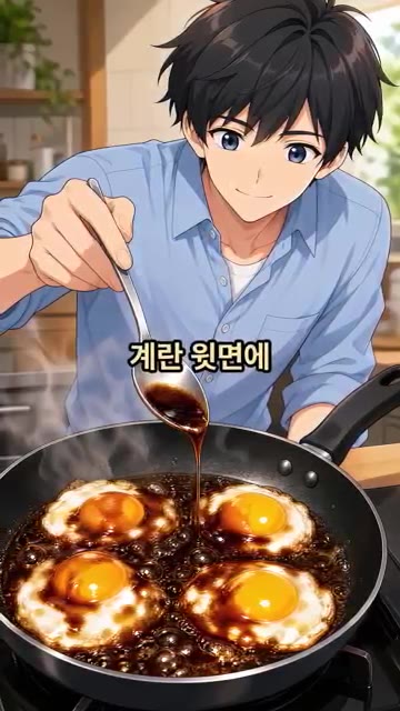 팬에 식용유를 넉넉하게 두르고 계란 4개를 튀기듯 구워줍니다. 약불… — 계란 삶지 말고 기름에 튀겨보세요! 겉바속촉 계란튀김조림 레시피