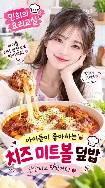 따뜻한 밥 위에 올려주면 맛있는 치즈 미트볼 덮밥 완성입니다. — 아이들이 좋아하는 치즈 미트볼 덮밥