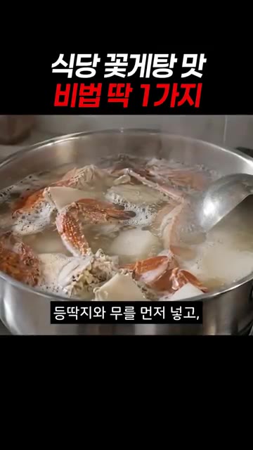 등딱지와 무를 먼저 넣고 10분간 끓여 육수를 냅니다. — 식당 꽃게탕 맛 비법 딱 1가지