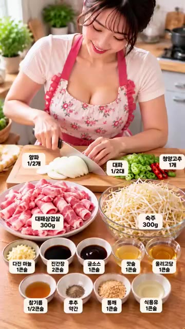 팬에 식용유 1큰술을 두르고 대패삼겹살을 넣어 센 불에서 3분간 볶… — 대패삼겹살 숙주볶음 10분 완성 초간단 저녁메뉴