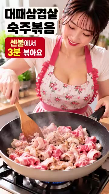 양파와 다진 마늘을 넣고 함께 볶는다. — 대패삼겹살 숙주볶음 10분 완성 초간단 저녁메뉴