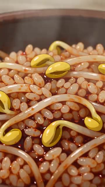 잘 익은 콩나물밥을 맛있게 비벼 먹는다. — 콩나물밥 레시피 🍚 아삭한 콩나물 올려 지은 밥에 양념장 비벼 먹는 법