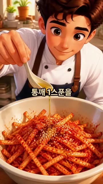 참기름 1스푼과 통깨 1스푼을 뿌려 고소하게 완성합니다. — 무말랭이에 이것 넣으면 대박남! 초간단 무말랭이 무침