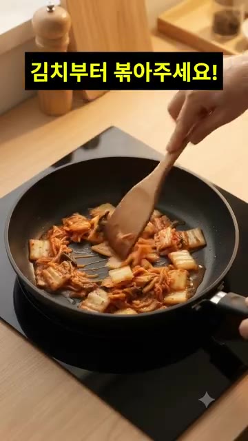팬에 김치를 넣고 볶아주세요. — 주말에 요리하기 귀찮을 때 딱! 김치치즈밥 초간단 레시피