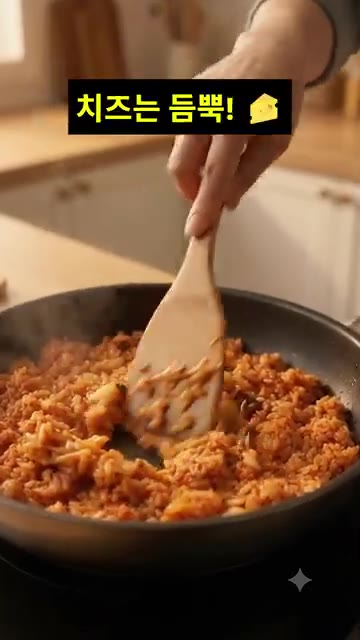밥 위에 모짜렐라 치즈를 듬뿍 올려주세요. — 주말에 요리하기 귀찮을 때 딱! 김치치즈밥 초간단 레시피