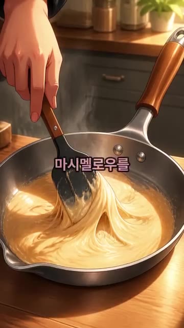 아무것도 두르지 않은 팬을 중약불로 예열한 뒤 마시멜로우 10개를… — 바삭쫀득 딸기 마시멜로우 레시피