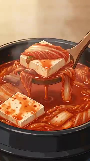 자글자글 끓는 김치찌개를 밥에 얹어 먹고, 식혜로 마무리합니다. — 얼큰한 삼겹살 김치찌개 레시피