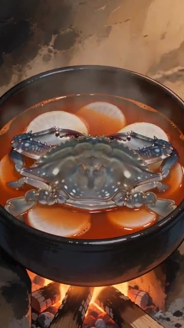 얼큰한 육수를 붓고 된장을 살짝 풀어줍니다. — 얼큰한 꽃게탕 끓이는 법
