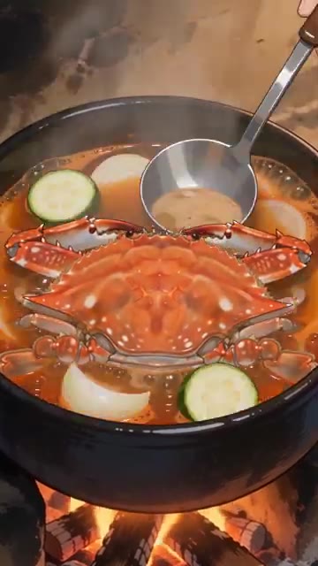 손질한 꽃게를 넣고 껍데기가 붉게 익을 때까지 끓여줍니다. — 얼큰한 꽃게탕 끓이는 법
