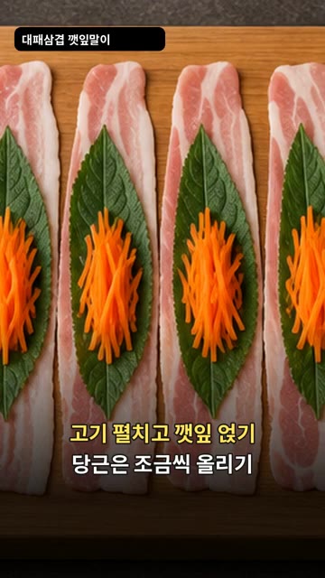 끝부터 돌돌 말아 너무 두껍지 않게 만들어주세요. — 대패삼겹 깻잎말이