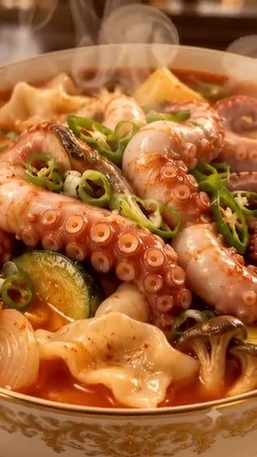 냄비에 멸치육수를 붓고 감자, 양파, 애호박을 넣어 끓인다. — 얼큰 낙지수제비 레시피