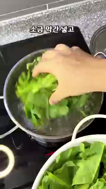 끓는 물에 소금을 약간 넣고 열무를 넣어 30초 정도 데쳐줍니다. — 열무 된장 무침 레시피