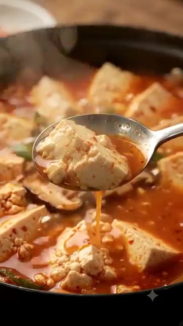 기호에 맞게 간을 조절하고 완성된 두부전골을 밥과 함께 낸다. — 냉장고 재료로 뚝딱! 얼큰한 두부전골 🍲