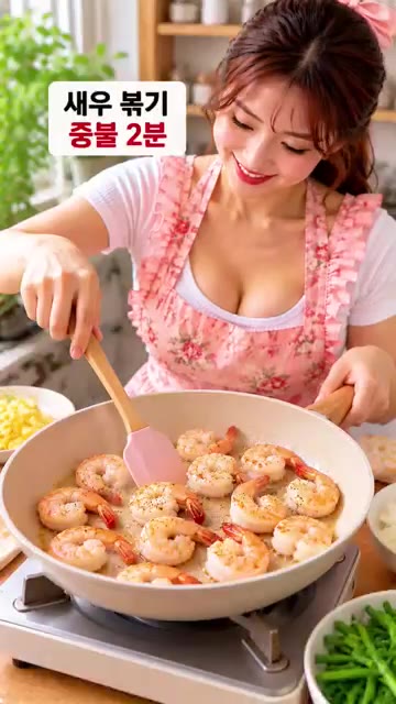 진간장 1큰술과 굴소스 1큰술을 넣고 중불에서 30초간 볶는다. — 탱글한 새우+포슬한 달걀 부추는 마지막 30초! 바쁜 아침 10분 반찬 완성