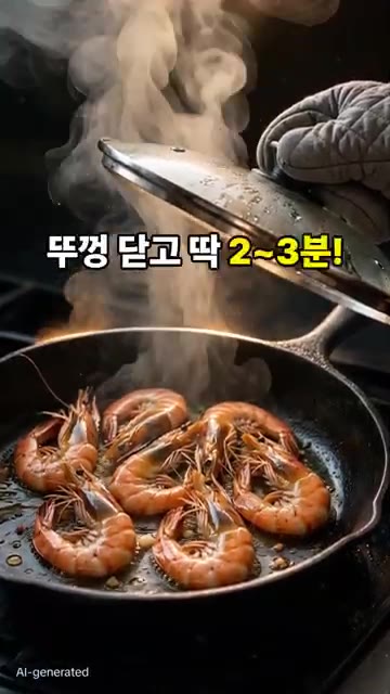 뚜껑을 열고 팬에 남은 수분을 빠르게 날려주면 완성입니다. 오래 익… — 대하구이, 이제 소금 깔지 마세요!