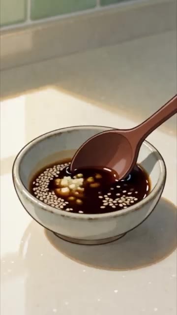간장, 다진 마늘, 참깨를 섞어 양념장을 만듭니다. — 진작 이렇게 무칠 걸… 숙주나물 물기 없는 비법