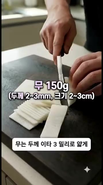 무는 두께 2~3mm, 크기 2~3cm로 얇게 썰어 양념이 잘 배도… — 사 먹지 마세요! 평생 써먹는 특급 양념굴무침 황금레시피