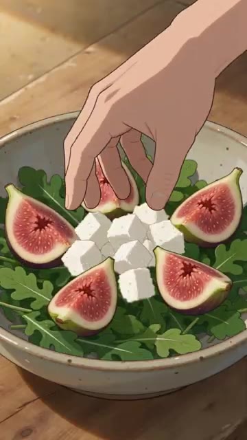 발사믹 드레싱을 골고루 부어 나무 집게로 부드럽게 버무립니다. — 무화과 샐러드 🥗 발사믹 드레싱을 두른 가을 한 접시 | Fig Salad