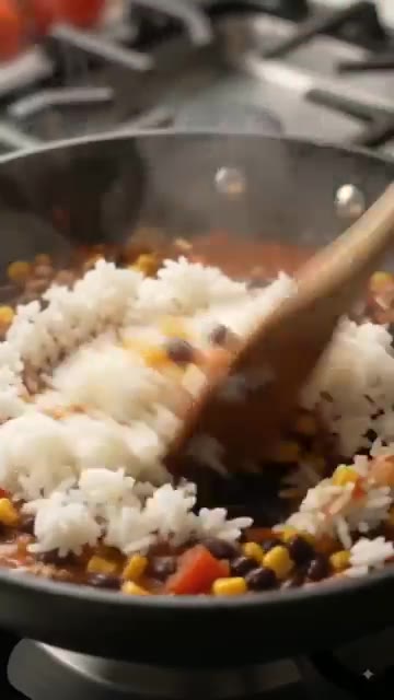 체다 치즈를 듬뿍 뿌리고 녹을 때까지 끓인다. — Cheesy Taco Rice