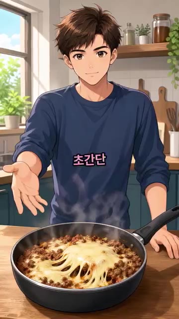계란 노른자를 터뜨려 소고기와 대충 저어가며 섞어줍니다. — 치즈 소고기구이