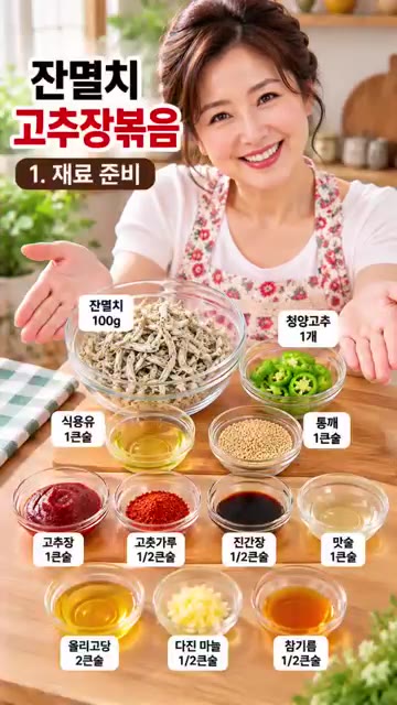 마른 팬에 잔멸치 100g을 넣고 중약불에서 2분간 볶아 비린 향과… — 잔멸치 고추장 볶음
