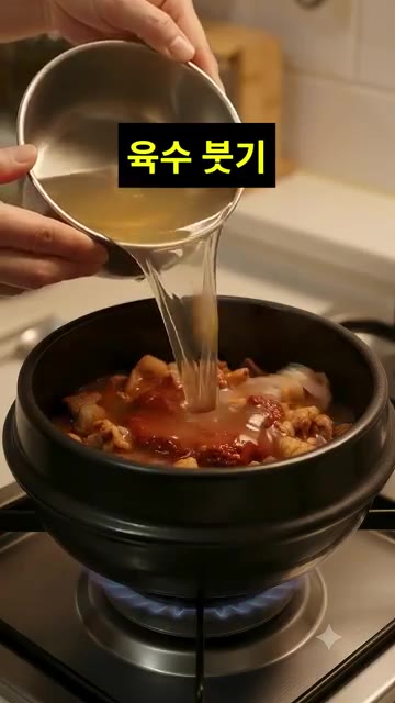 육수를 붓고 양념이 잘 풀리도록 끓여 깊은 국물 맛을 내주세요. — 순두부찌개 맛있게 만드는 법
