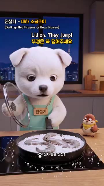새우를 올리고 뚜껑을 덮어 중불에서 굽다가 빨개지면 약불로 줄여 5… — 대하 먹고 머리로 라면까지! 버리지 마세요 🦐