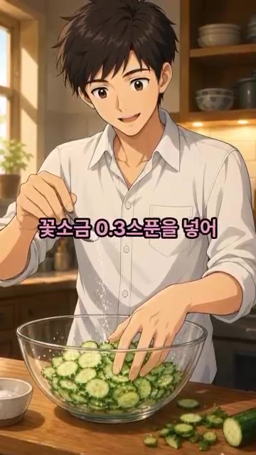 양 끝 자투리는 잘라내고 꽃소금 0.3스푼을 넣어 잘 버무린 뒤 2… — 오이에 들깨가루 넣었더니 기절함!