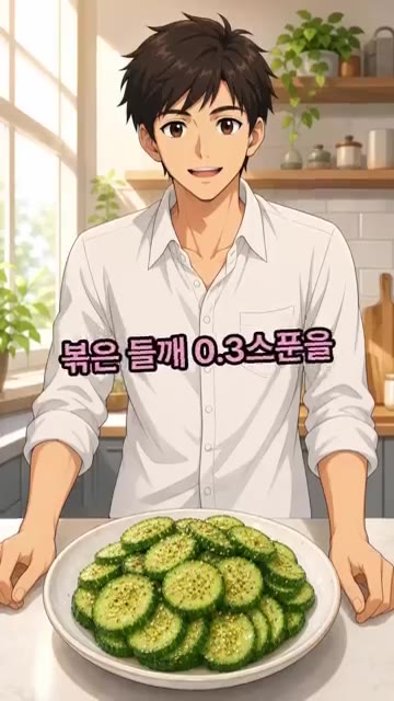 그릇에 예쁘게 담은 뒤 톡톡 씹히는 볶은 들깨 0.3스푼을 솔솔 뿌… — 오이에 들깨가루 넣었더니 기절함!