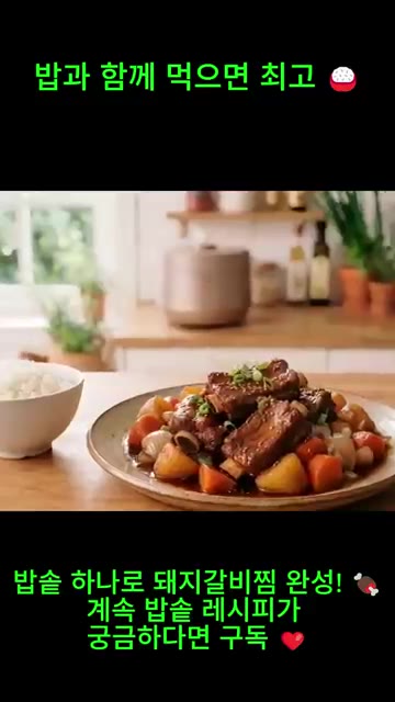 밥솥 취사 1회를 누르고 완성된 돼지갈비찜을 접시에 담아냅니다. — 밥솥 돼지갈비찜 레시피｜돼지갈비찜 밥솥으로 이렇게 부드럽게! 🍖