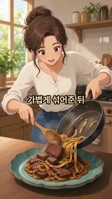 구워둔 우삼겹을 다시 넣고 가볍게 섞어준 뒤 접시에 담아 파슬리가루… — 15분 만에 만드는 우삼겹 파스타