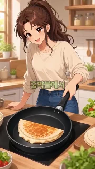 계란 위에 피자 치즈 50g과 다진 파 1큰술을 올리고 또띠아 1장… — 원팬 또띠아 치즈 폭탄 토스트 만들기