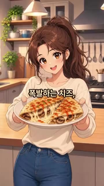 먹기 좋게 자른 뒤 스리라차 소스 1큰술을 지그재그로 뿌려 완성합니다. — 원팬 또띠아 치즈 폭탄 토스트 만들기