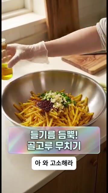 들기름을 듬뿍 넣고 골고루 무쳐줍니다. 마늘, 파와 어우러져 정말… — 단무지 그냥 드시지 마세요! 딱 5가지 재료로 고소함 폭발하는 초간단 단무지무침 2가지 버전