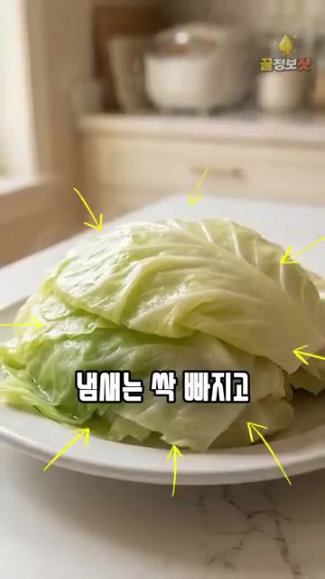 찜기 물이 끓어 김이 오르면 양배추 잎을 펼쳐 담고 청주 2큰술을… — 양배추 찔 때 물만 붓지 마세요 🥬 이거 하나면 퀴퀴한 냄새 싹 사라집니다