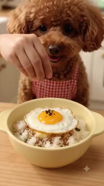 익힌 계란을 올리고 깨를 뿌려줍니다. 숟가락으로 톡 터뜨려 비벼 먹… — 3분 완성! 귀여운 푸들 셰프의 실패 없는 계란 간장버터밥