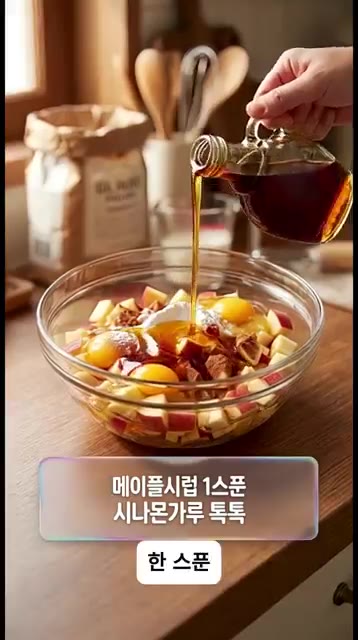전분 가루 한 스푼 메이플 시럽 한 스푼 시나몬 가루 톡톡 — 밀가루 없이 5분 만에 만드는 노버터 사과빵 🍎✨