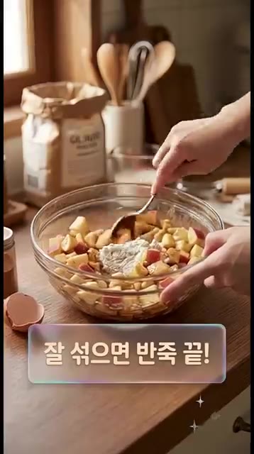 잘 섞으면 반죽 끝! 여기서 요리에 킥 들어갑니다. 잘 섞어주면 반… — 밀가루 없이 5분 만에 만드는 노버터 사과빵 🍎✨