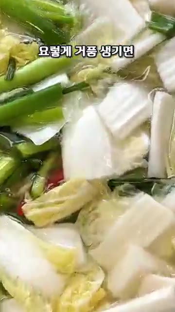 하룻밤 실온에 두어 거품이 올라오기 시작하면 냉장 보관하여 시원하게… — 풀 없이 만드는 시원한 알배추 물김치 레시피