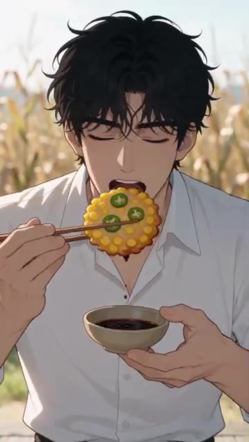 한쪽 면이 노릇하게 익으면 뒤집고 얇게 썬 청양고추를 올려 마저 익힌다. — 옥수수전 레시피 🌽 톡톡 씹히는 옥수수 알 그대로 부친 여름 전