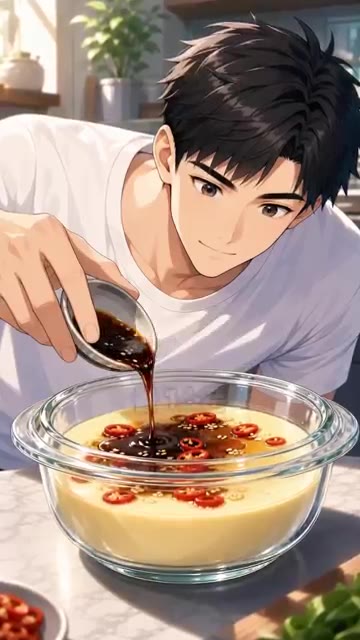 홍고추 약간을 고명으로 올리고 뚜껑을 덮어 추가로 3분 더 익힙니다… — 전자레인지 두부 계란찜